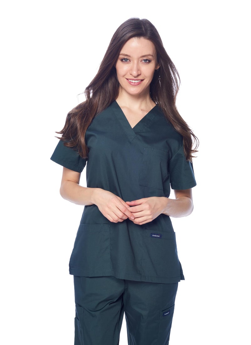 Dagacci Medical Uniform Womens and Mens Scrub Set Unisex Medical Scrub Shirt Top and Pant, Hunter Green, Small, Short Sleeve - Image 4