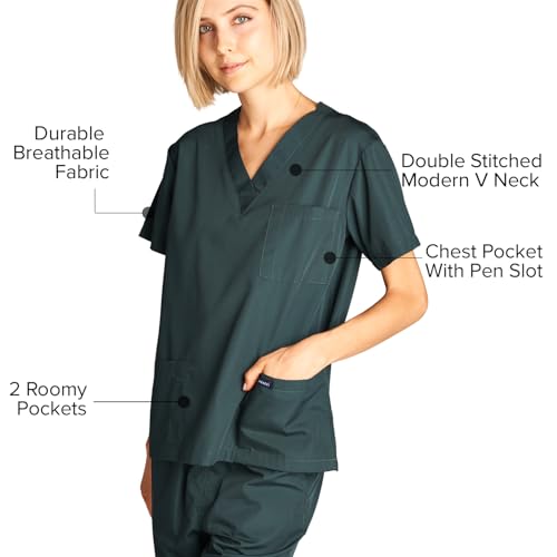 Dagacci Medical Uniform Womens and Mens Scrub Set Unisex Medical Scrub Shirt Top and Pant, Hunter Green, Small, Short Sleeve - Image 5