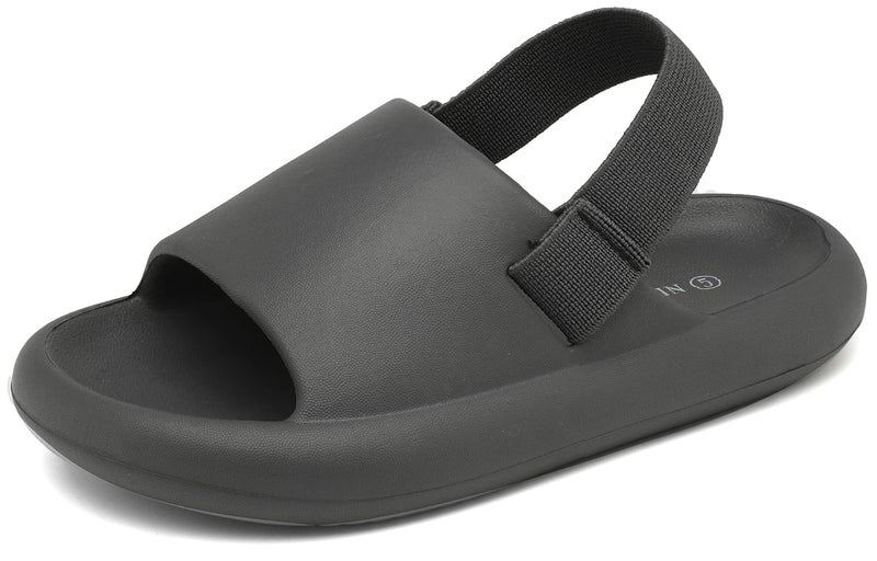INMINPIN Toddler Boys Girls Slides Sandals Comfort Beach Pool Shower Slippers with Elastic Back Strap, Dark Grey, 5 Toddler - Image 1