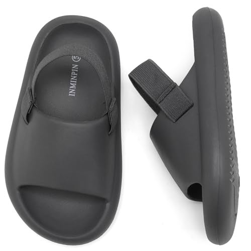INMINPIN Toddler Boys Girls Slides Sandals Comfort Beach Pool Shower Slippers with Elastic Back Strap, Dark Grey, 5 Toddler - Image 3