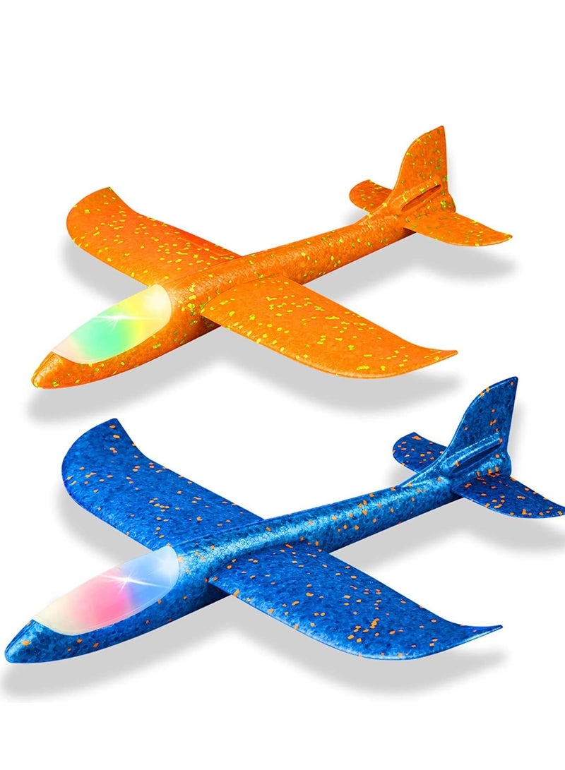 USTIDE 2 Pack Led Light Airplane,17.5" Large Throwing Foam Plane,2 Flight Mode Glider Plane,Flying Toy For Kids, Outdoor Sport Toys Birthday Party Favors Foam Airplane | ASSORTED - Image 1