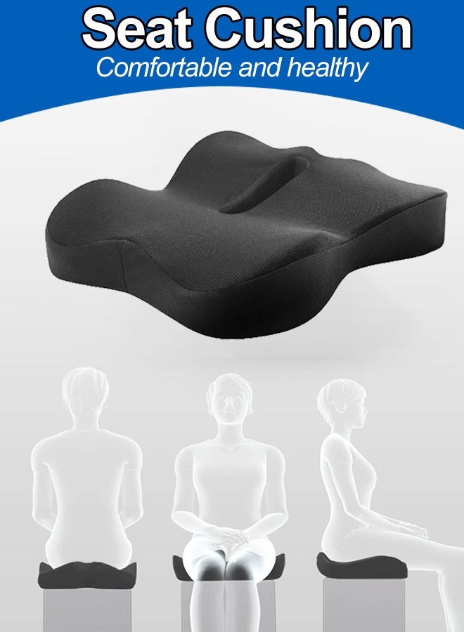 وسادة مقعد، وسادة مقعد مكتب، وسائد كرسي من إسفنج الذاكرة بتصميم ثلاثي الأبعاد لتخفيف الضغط، وتخفيف آلام الظهر، وعرق النسا، ودعم أسفل الظهر والعمود الفقري، وتخفيف آلام البواسير، وسادة مقعد لكرسي المكتب، ومقعد السيارة، والطائرة، والمبيض، ووسادة كرسي مكتب للموظفين الذين يجلسون لفترات طويلة، وسائقي السيارات. - Image 1