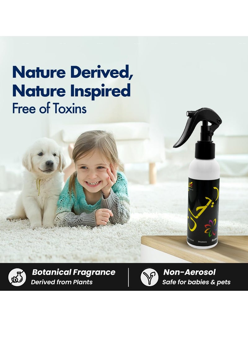 RAIHAN Strawberry Air Freshener Spray 150ml – Non-Aerosol, Long Lasting Botanical Fragrance, Essential Oil-Based, Safe for Babies & Pets, Removes Odor from Home, Car, & Office - Image 2