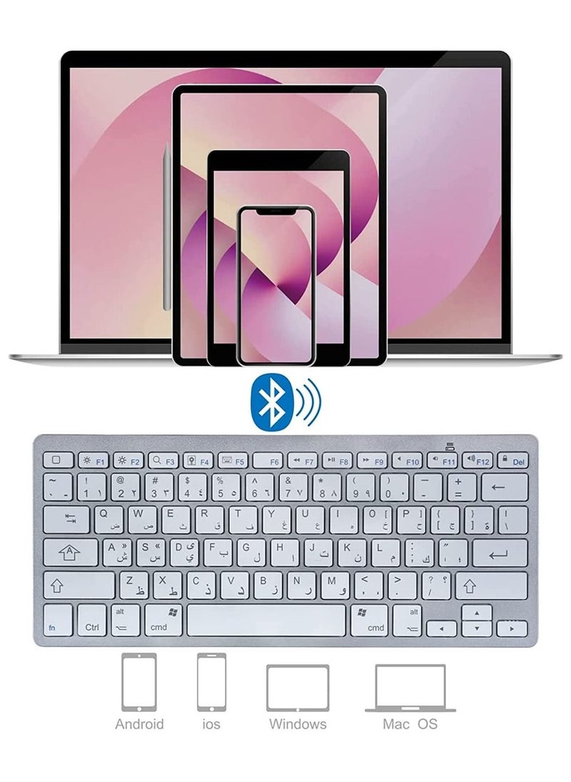Bluetooth Wireless Keyboard Arabic English Language Small Portable Keyboard for iPad Pro Mini Air Windows IOS Android Tablet iPhone and More Bluetooth Enabled Devices