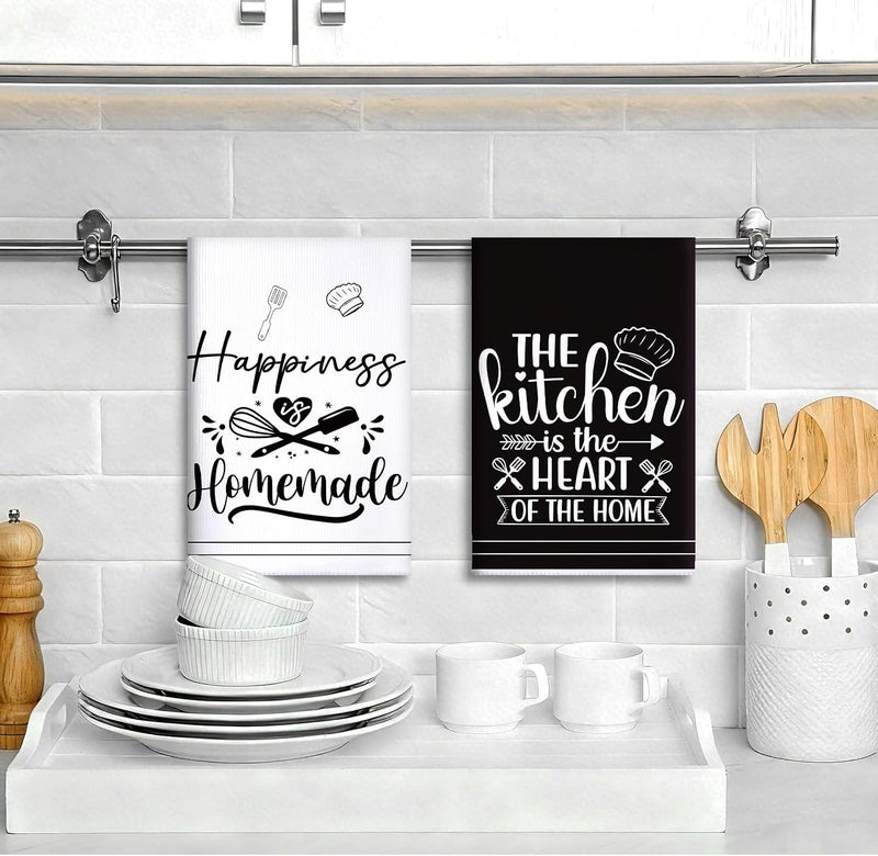 Sratte 6 Pcs Kitchen Decor Accessories Set Farmhouse Towels Pot Holders Oven Mitts Set 2 Dish Towels 2 Potholders 2 Cooking Mittens Oven Glove for Christmas Baking Cooking Supply(White,Kitchen) - Image 2