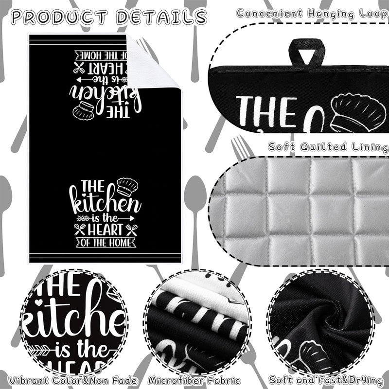 Sratte 6 Pcs Kitchen Decor Accessories Set Farmhouse Towels Pot Holders Oven Mitts Set 2 Dish Towels 2 Potholders 2 Cooking Mittens Oven Glove for Christmas Baking Cooking Supply(White,Kitchen) - Image 5