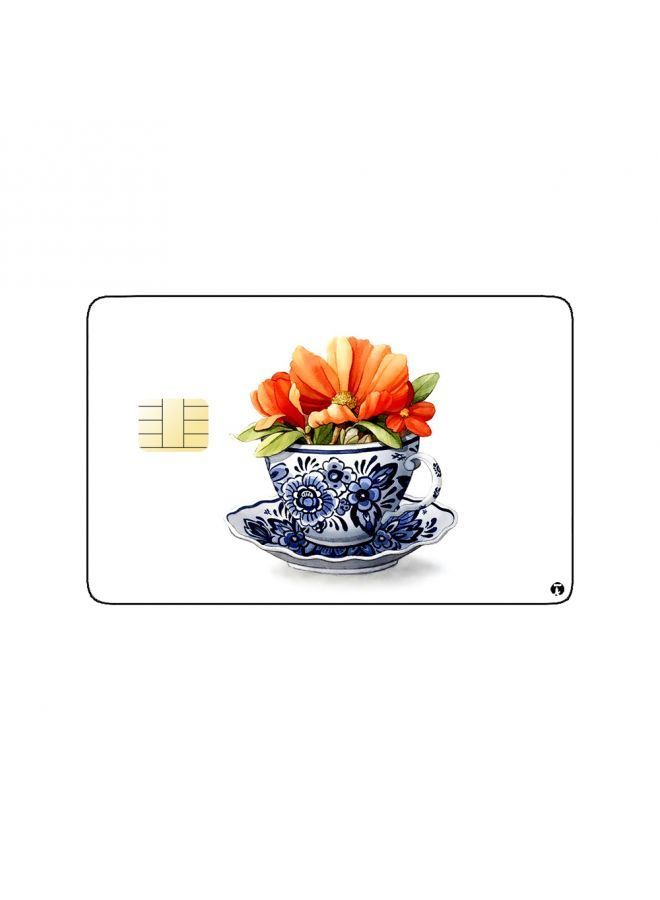 RKN PRINTED BANK CARD STICKER Beautiful Orange Roses Drawing In Tea Cup - Image 1