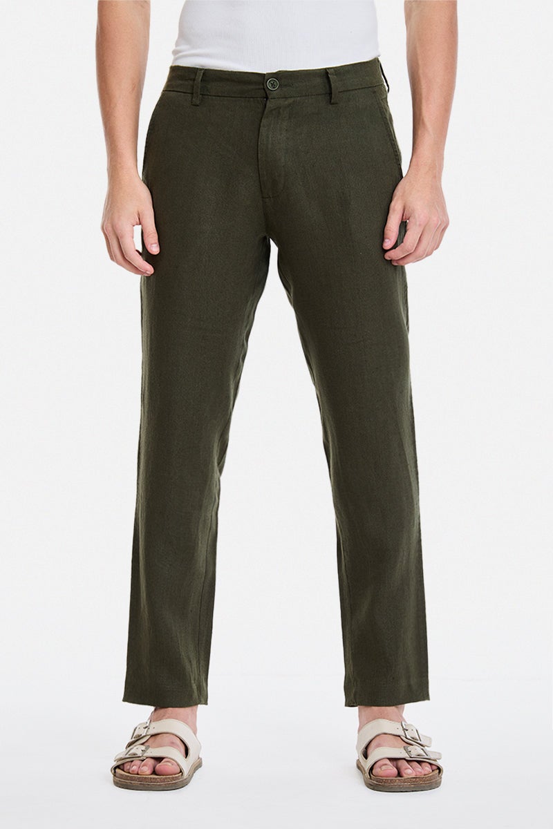 SNITCH Olive Solid Regular Fit Trousers - Image 4