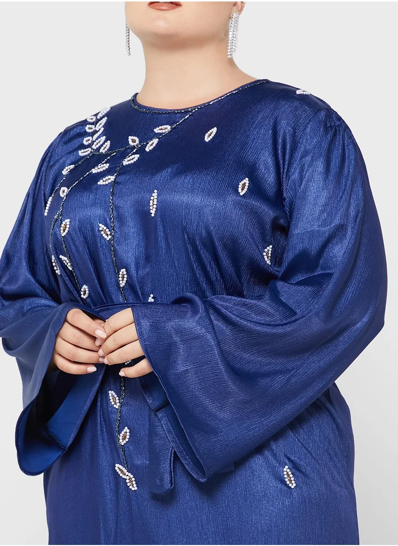 Hayas Closet Curve Embellished Belted Jalabiya