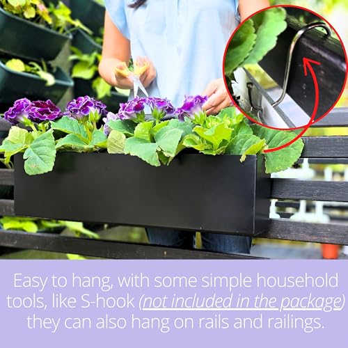 LáLáGreen LaLaGreen Wall Planter (24 Inch, 2 Pack) Rectangular Metal Hanging Flower Pot for Succulents Carbon Steel Black, Long Window Sill Box Modern Fence Floating Garden Shelf for Deck Indoor Outdoor Decor - Image 5