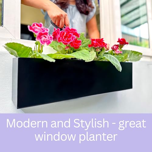 LáLáGreen LaLaGreen Wall Planter (24 Inch, 2 Pack) Rectangular Metal Hanging Flower Pot for Succulents Carbon Steel Black, Long Window Sill Box Modern Fence Floating Garden Shelf for Deck Indoor Outdoor Decor - Image 3
