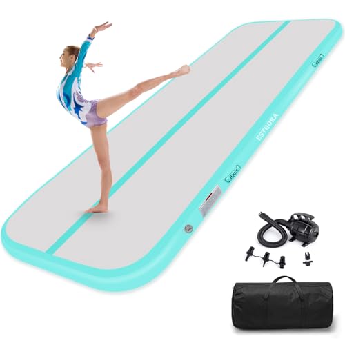 Estgora Gymnastics Mat For Tumbling 10ft Tumble Track 4 Inch Thick Inflatable Gymnastic Training Equipment For kids At Home Gym Cheerleading with Electric Pump - Image 1