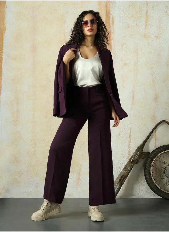 هاي ستار Solid High Rise Wide Leg Trousers