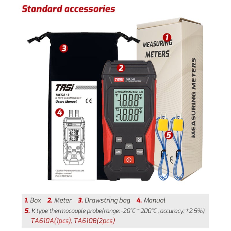 Digital Thermocouple Thermometer: K Type Single Channel, ABS Material, Data Hold Function - Wide Temperature Range, High Precision for Lab Industrial Use - Image 2