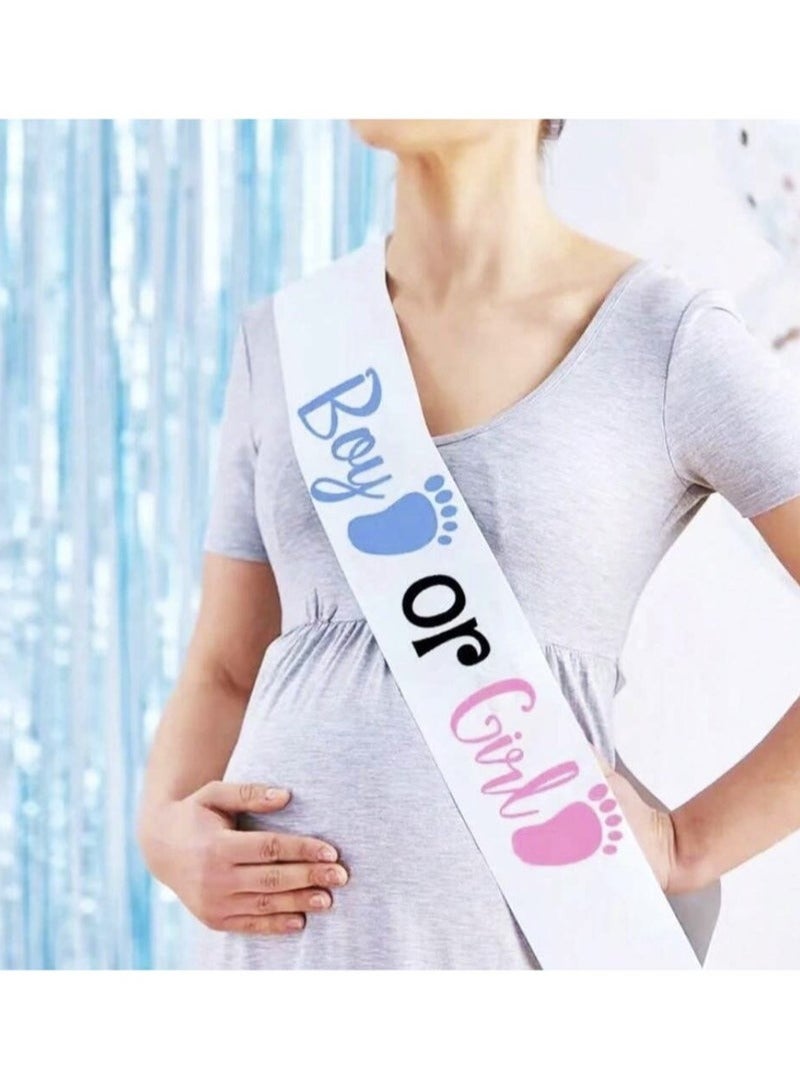 Two-Tone Blue and Pink Scarf for Gender Reveal – Text: Boy or Girl? Baby Gender Reveal, Party Supplies Kit with Decorations Games Gender Reveal  - Image 1