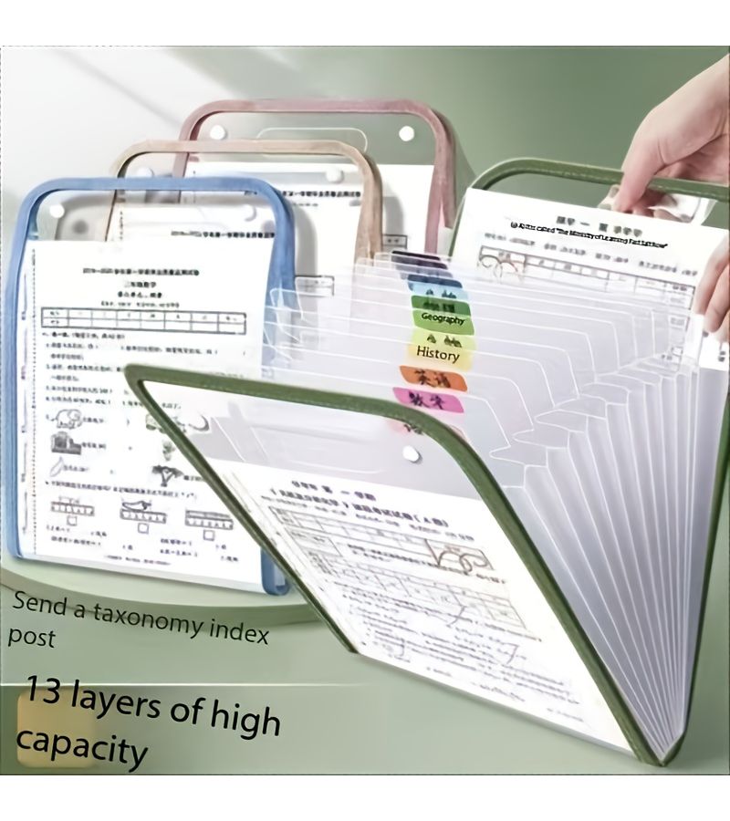 Pink Organ File Folder With 13 Pockets A4 Envelope Size Hand Carry Bag For Family School Office Exam Papers - Image 3