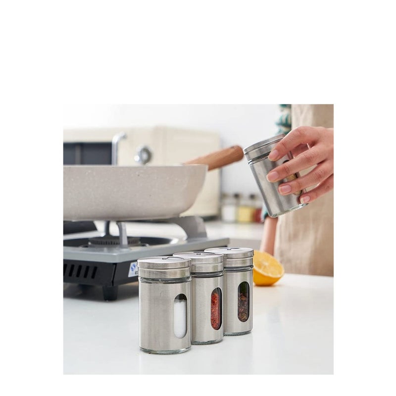 SOLARAE Salt and Pepper Shakers Set 3.3oz Portable ,Stainless Steel Spice Shakers Seasoning Container for Home 4 Pcs Set with Rotating Lids Spice Jars Shaker Seasoning Cans Set of 4 (4PCS) - Image 5