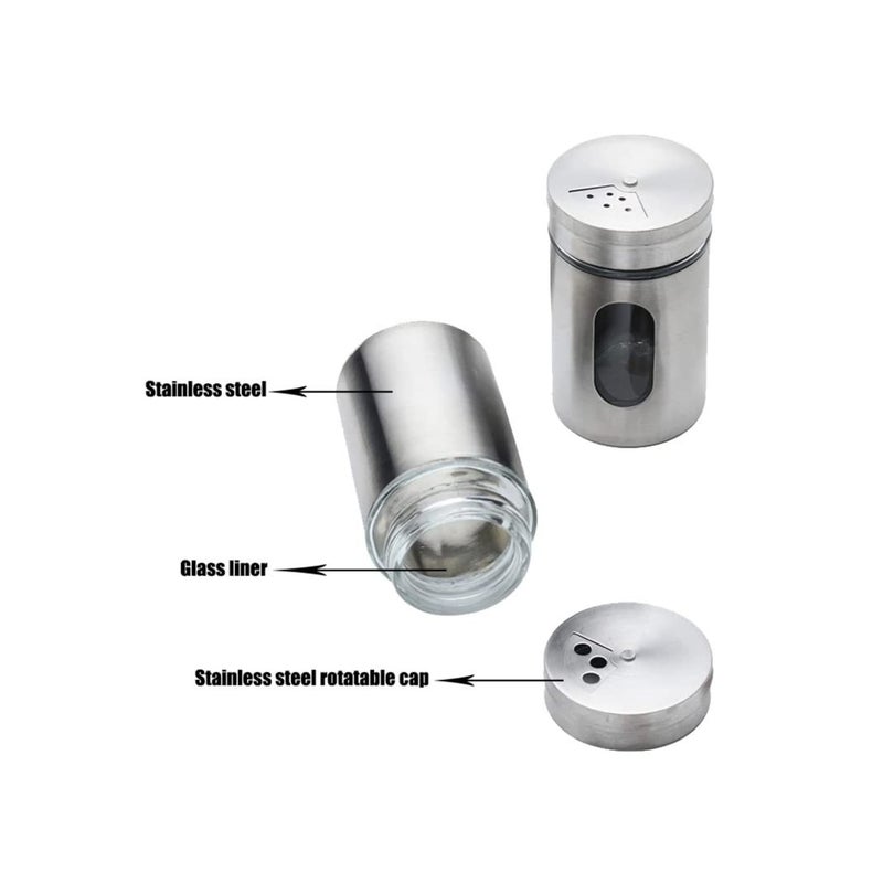 SOLARAE Salt and Pepper Shakers Set 3.3oz Portable ,Stainless Steel Spice Shakers Seasoning Container for Home 4 Pcs Set with Rotating Lids Spice Jars Shaker Seasoning Cans Set of 4 (4PCS) - Image 2