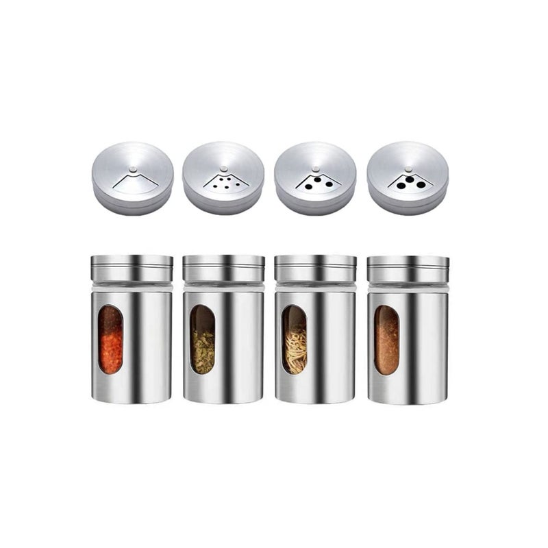 SOLARAE Salt and Pepper Shakers Set 3.3oz Portable ,Stainless Steel Spice Shakers Seasoning Container for Home 4 Pcs Set with Rotating Lids Spice Jars Shaker Seasoning Cans Set of 4 (4PCS) - Image 1