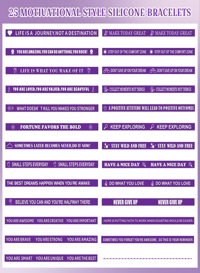 Luinabio 50 Pcs Motivational Quote Bracelets Bulk Inspirational Silicone Rubber Wristbands Stretch Silicone Wristbands Gifts Party Favor Thank You Gifts for Teacher Staff Adult Men Women(Purple) - Image 3
