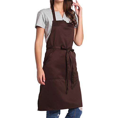 BIGHAS Adjustable Bib Apron with Pocket Extra Long Ties for Women Men, 18 Colors, Chef, Kitchen, Home, Restaurant, Cafe, Cooking, Baking (Brown) - Image 1
