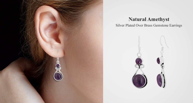 Sterling Silver Jewelry 12 Cts Amethyst Dangle Earrings For Women, Handmade Earrings With Purple Stone Jewelry Mother's Day Gifts For Mom - Image 4