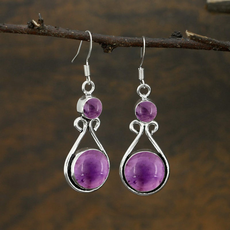 Sterling Silver Jewelry 12 Cts Amethyst Dangle Earrings For Women, Handmade Earrings With Purple Stone Jewelry Mother's Day Gifts For Mom - Image 3
