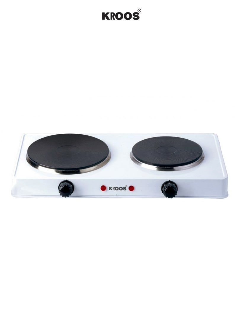 KROOS Kroos Double Electric Cooking Stove, 2 Burner Kitchen Heater, White 
