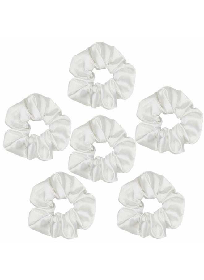 Sufermoe 6 Pcs Satin Scrunchies - Soft Hair Ties, Ponytail Holders, Hair Bands, Hair Accessories for Women and Girls (4.3 inch, White)  - Image 4