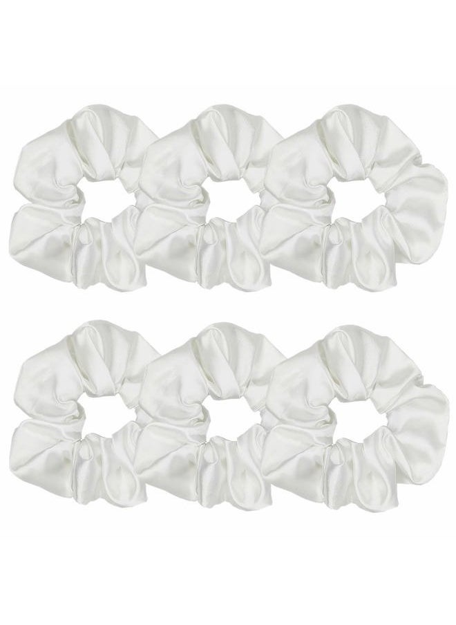 Sufermoe 6 Pcs Satin Scrunchies - Soft Hair Ties, Ponytail Holders, Hair Bands, Hair Accessories for Women and Girls (4.3 inch, White)  - Image 1