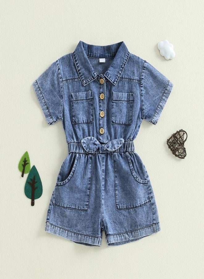 Gureui Toddler Baby Girl 18-24 Months Summer Clothes Jean Overalls Shorts Short Sleeve Denim Romper Jumpsuit Outfit - Image 2