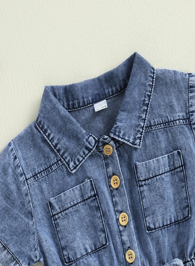 Gureui Toddler Baby Girl 18-24 Months Summer Clothes Jean Overalls Shorts Short Sleeve Denim Romper Jumpsuit Outfit - Image 5