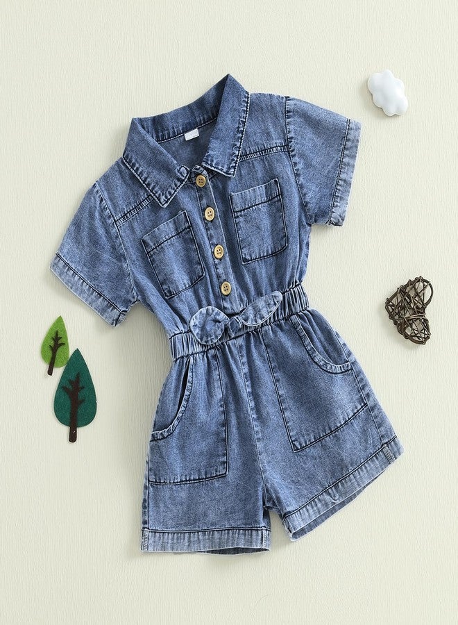 Gureui Toddler Baby Girl 18-24 Months Summer Clothes Jean Overalls Shorts Short Sleeve Denim Romper Jumpsuit Outfit - Image 3