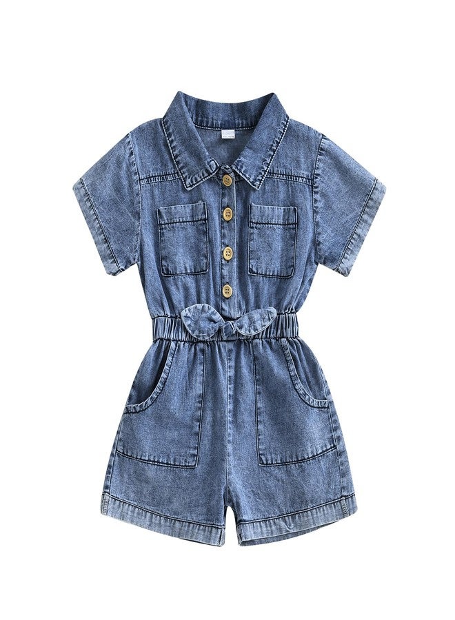 Gureui Toddler Baby Girl 18-24 Months Summer Clothes Jean Overalls Shorts Short Sleeve Denim Romper Jumpsuit Outfit - Image 1