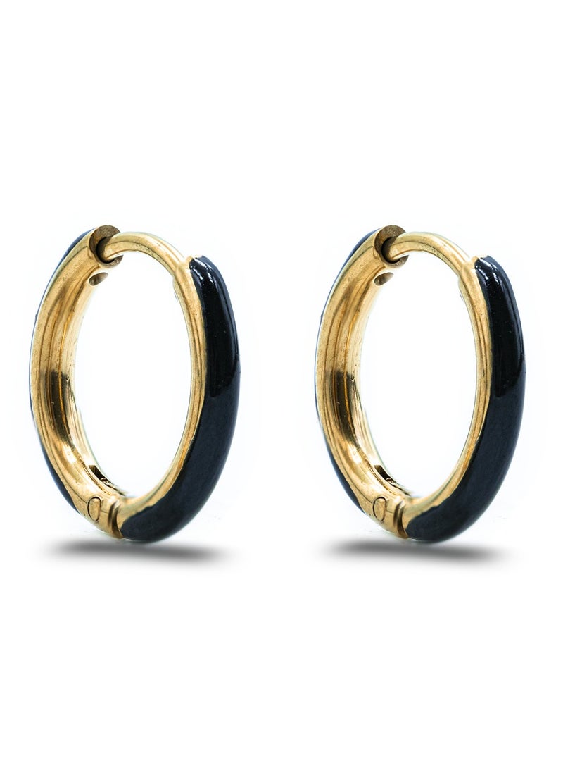 سي-بو أقراط حلقة ذهبية وسوداء C-BO - تصميم أنيق بحجانين مزدوجتين، مجوهرات خفيفة الوزن ومضادة للحساسية للنساء
