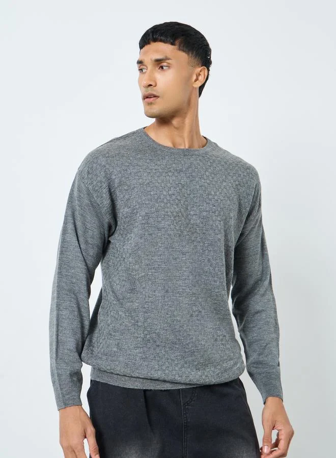 Styli Styli Men Grey Textured Knit Sweater