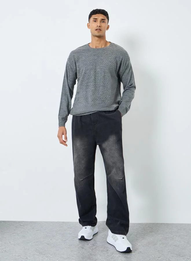 Styli Styli Men Grey Textured Knit Sweater