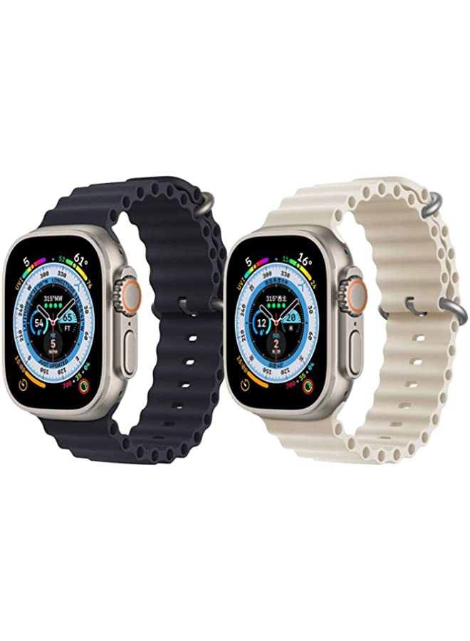 vesus Silicone Ocean Band Strap for Apple Watch Ultra 8 49mm Black Single Color Strap with Off White Single Color Strap Set of 2