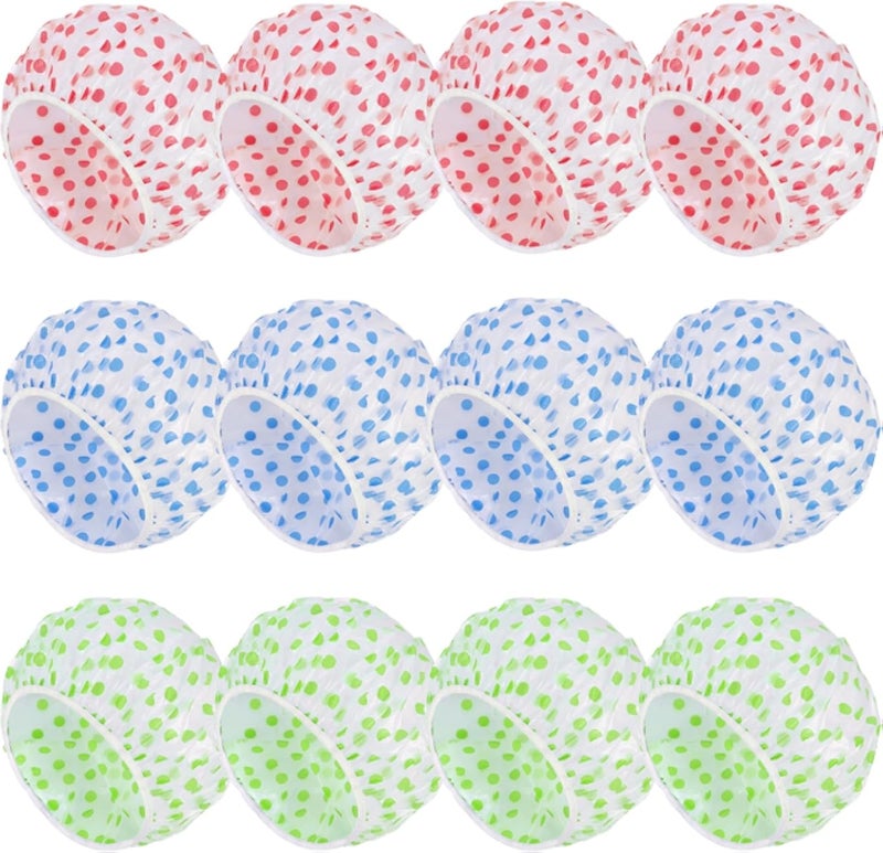 Fuyamp 12pcs Shower Caps for Women/Men,Reusable Shower Hat Bath Caps with Elastic Band,Large Waterproof Bath Cap Shower Caps for Women Long Hair