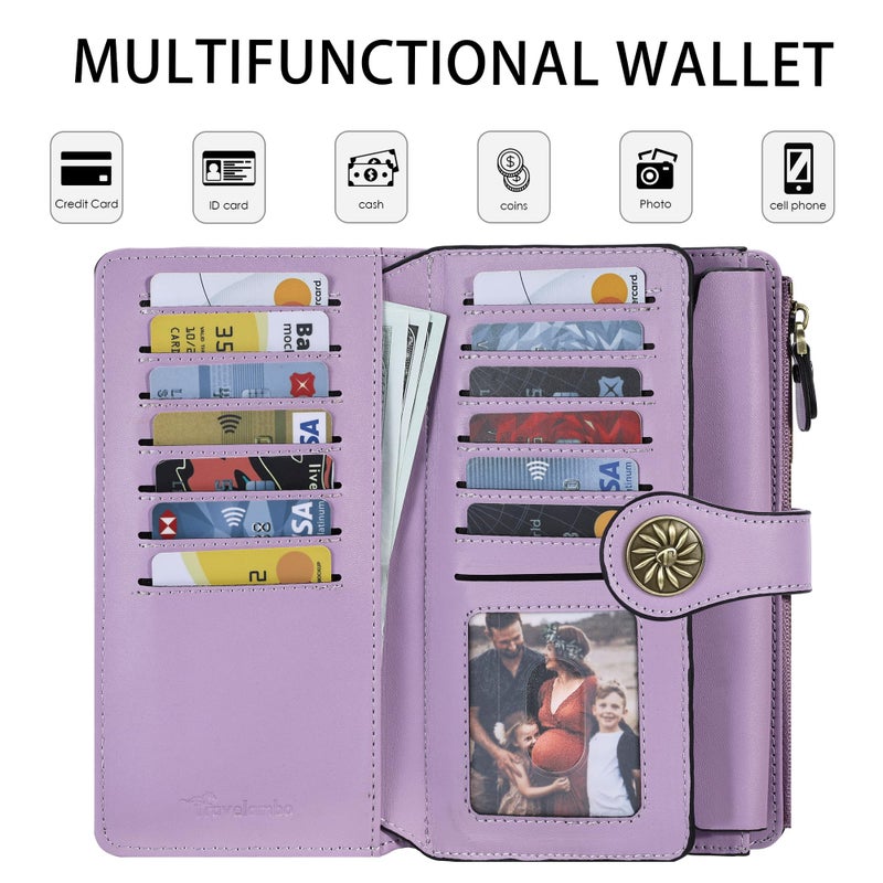 Travelambo Women's Wallet RFID Blocking Trifold Clutch Large Capacity Credit Card Holder Travel Purse - Image 3