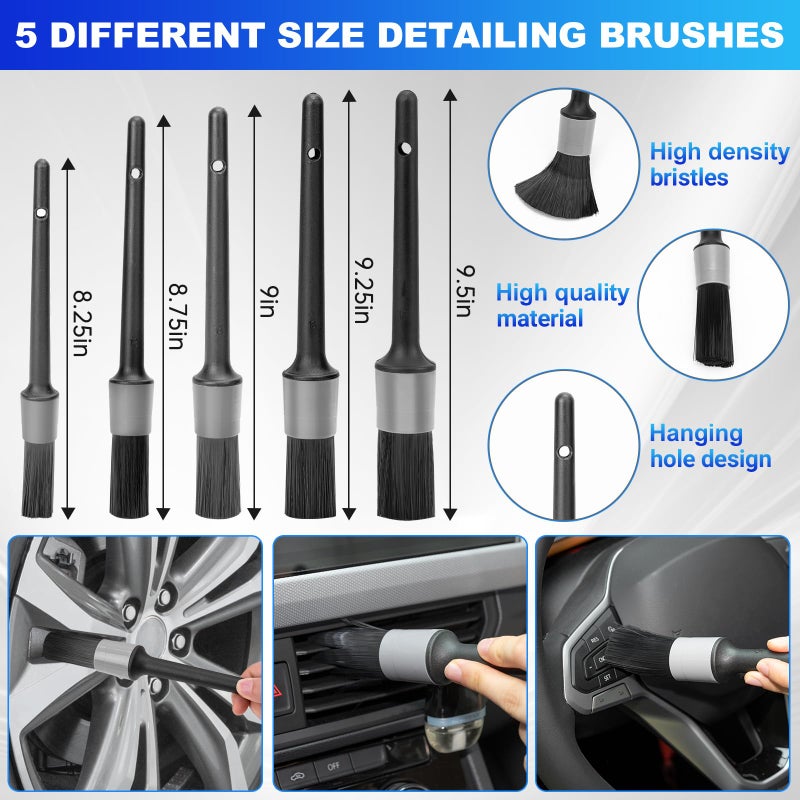 THINKWORK Windshield Cleaner Tool, Car Interior Cleaning Kit, Car Detailing Kit Interior Cleaner with10Pcs Detailing Brush Set, Gray Auto Detailing Supplies & Accessories - Image 4