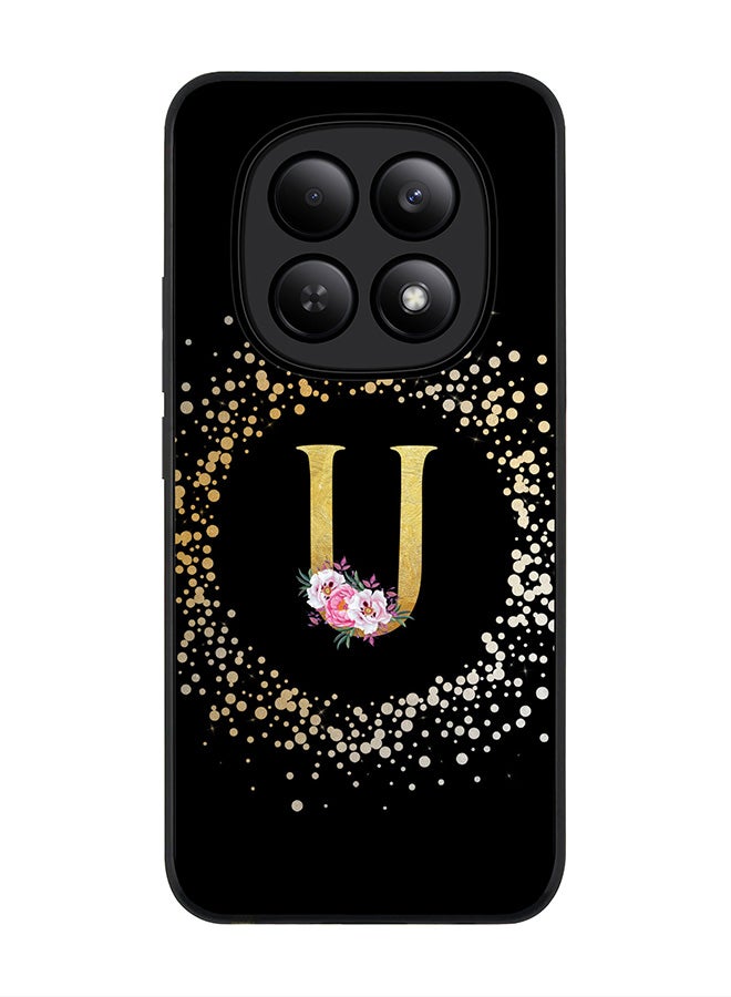 For Xiaomi Redmi Note 15 4G Case,Slim fit Camera Protection, Shockproof Thin Phone cover  - Custom Monogram Floral - U ( Black )