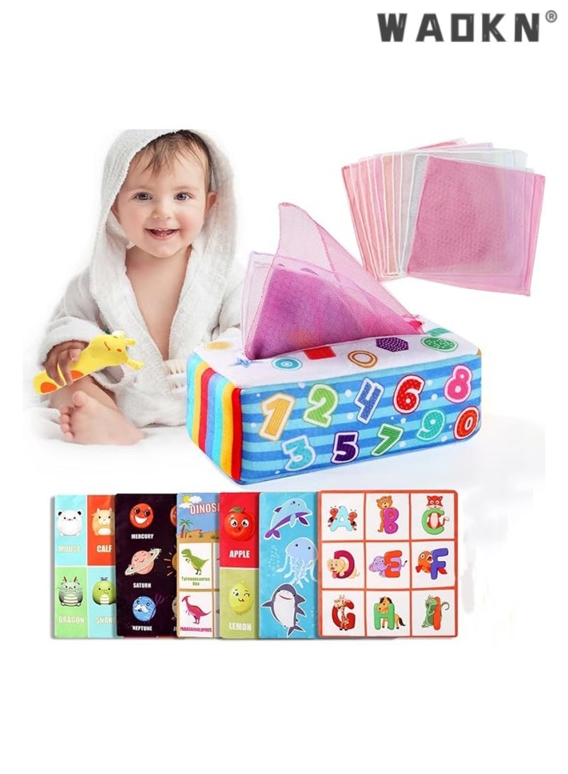 دبليو أيه أو كي أن مونتيسوري لعب 1 سنة فما فوق ، طفل منديل مربع اللعب ، 10 قطعة من القماش الملون و 6 قطعة من القماش المضادة للتجاعيد ، 6-36 شهرا مونتيسوري لعب الأطفال الحسية - Image 1