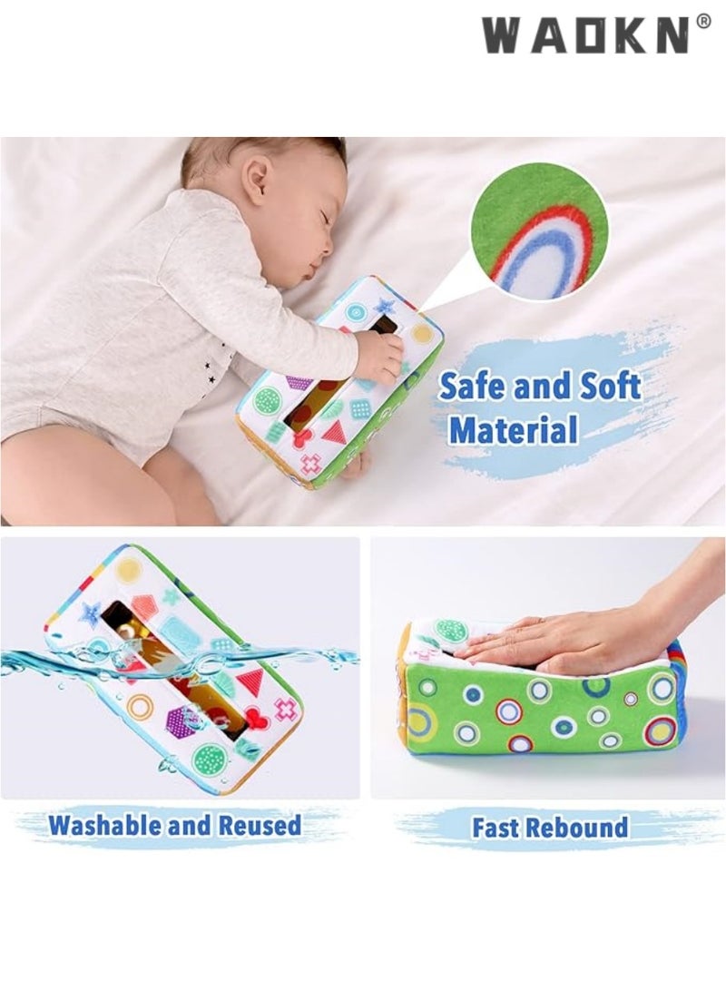 دبليو أيه أو كي أن مونتيسوري لعب 1 سنة فما فوق ، طفل منديل مربع اللعب ، 10 قطعة من القماش الملون و 6 قطعة من القماش المضادة للتجاعيد ، 6-36 شهرا مونتيسوري لعب الأطفال الحسية - Image 3