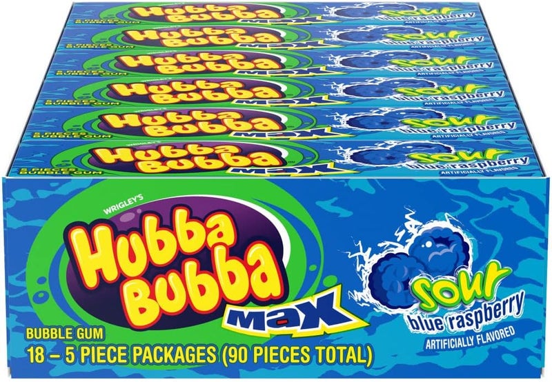 Hubba Bubba Sour Blue Raspberry Bubble Gum - 18 Count Pack - Image 1