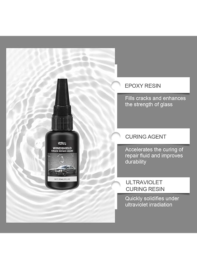 KASTWAVE Windshield Cracks Repair Kit, Glass Liquid Repair Set For Cars, Fixes Chips & Star-Shaped Cracks, Wind Shield Car Glass Repair Set (30Ml) - Image 5