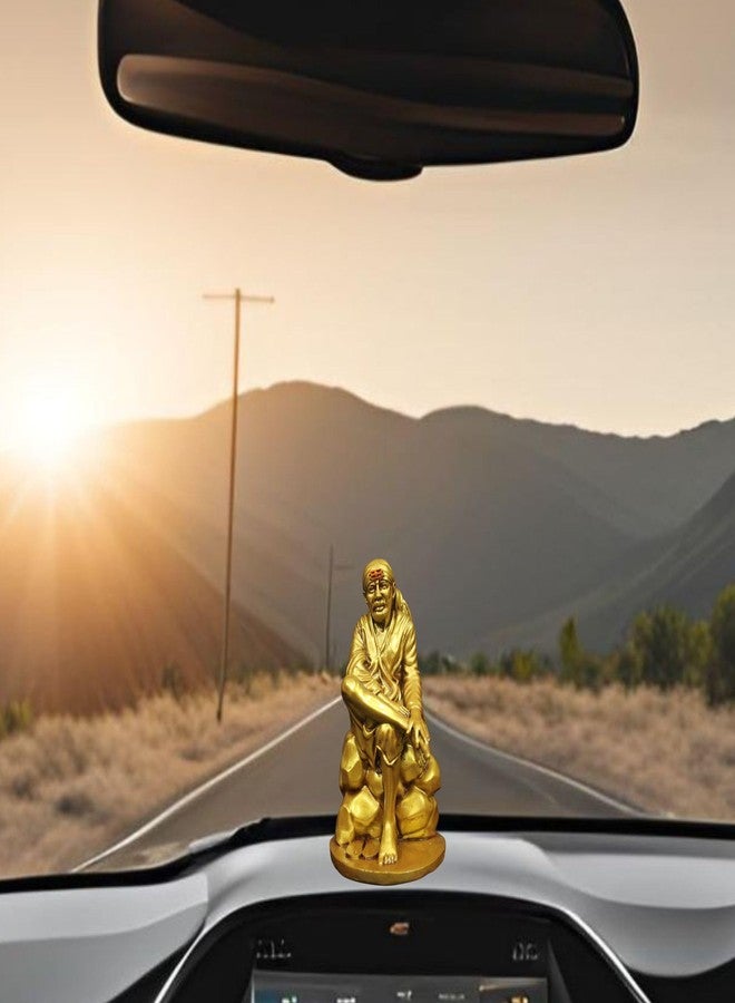 NEEANN Sai Baba Shirdi Idol - 5 Inches Polystone Statue - Brass and Silver murti - Ideal for Home, Office Desk, and Car Dashboard Decor Om Sai (Brass) - Image 5