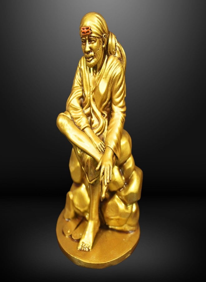NEEANN Sai Baba Shirdi Idol - 5 Inches Polystone Statue - Brass and Silver murti - Ideal for Home, Office Desk, and Car Dashboard Decor Om Sai (Brass) - Image 3