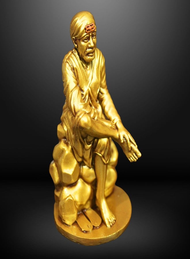 NEEANN Sai Baba Shirdi Idol - 5 Inches Polystone Statue - Brass and Silver murti - Ideal for Home, Office Desk, and Car Dashboard Decor Om Sai (Brass) - Image 4