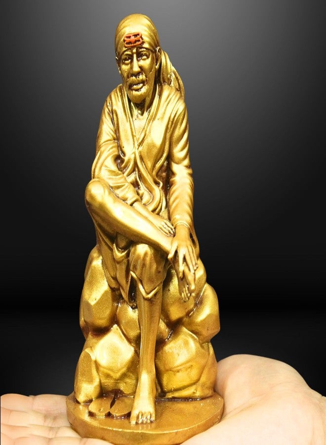 NEEANN Sai Baba Shirdi Idol - 5 Inches Polystone Statue - Brass and Silver murti - Ideal for Home, Office Desk, and Car Dashboard Decor Om Sai (Brass) - Image 1